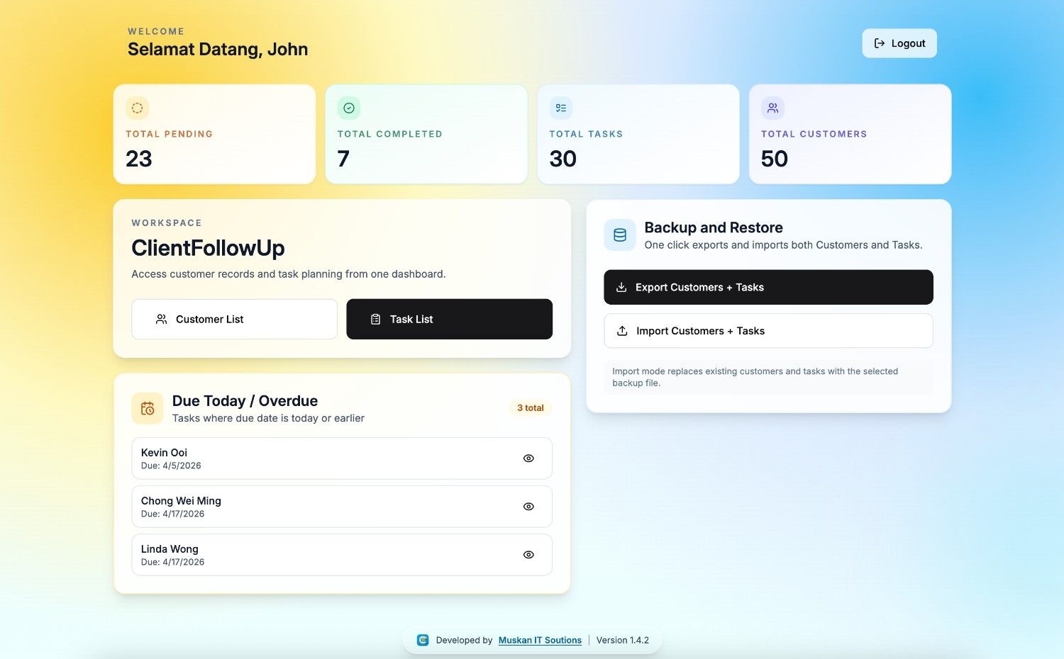 ClientFollowUp dashboard panel